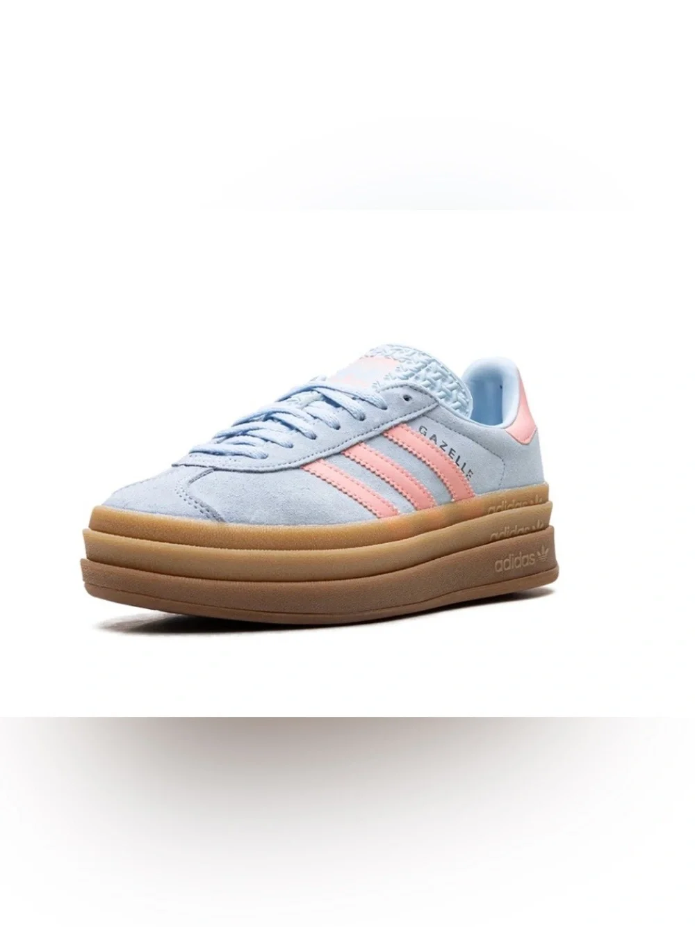 adidas Gazelle Platform Sneakers - Light Blue with Pink Stripes